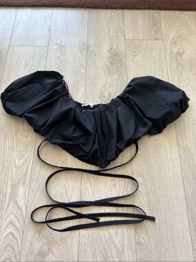 Zara Black Off The Shoulder Puff Sleeve Crop Top with Ties
